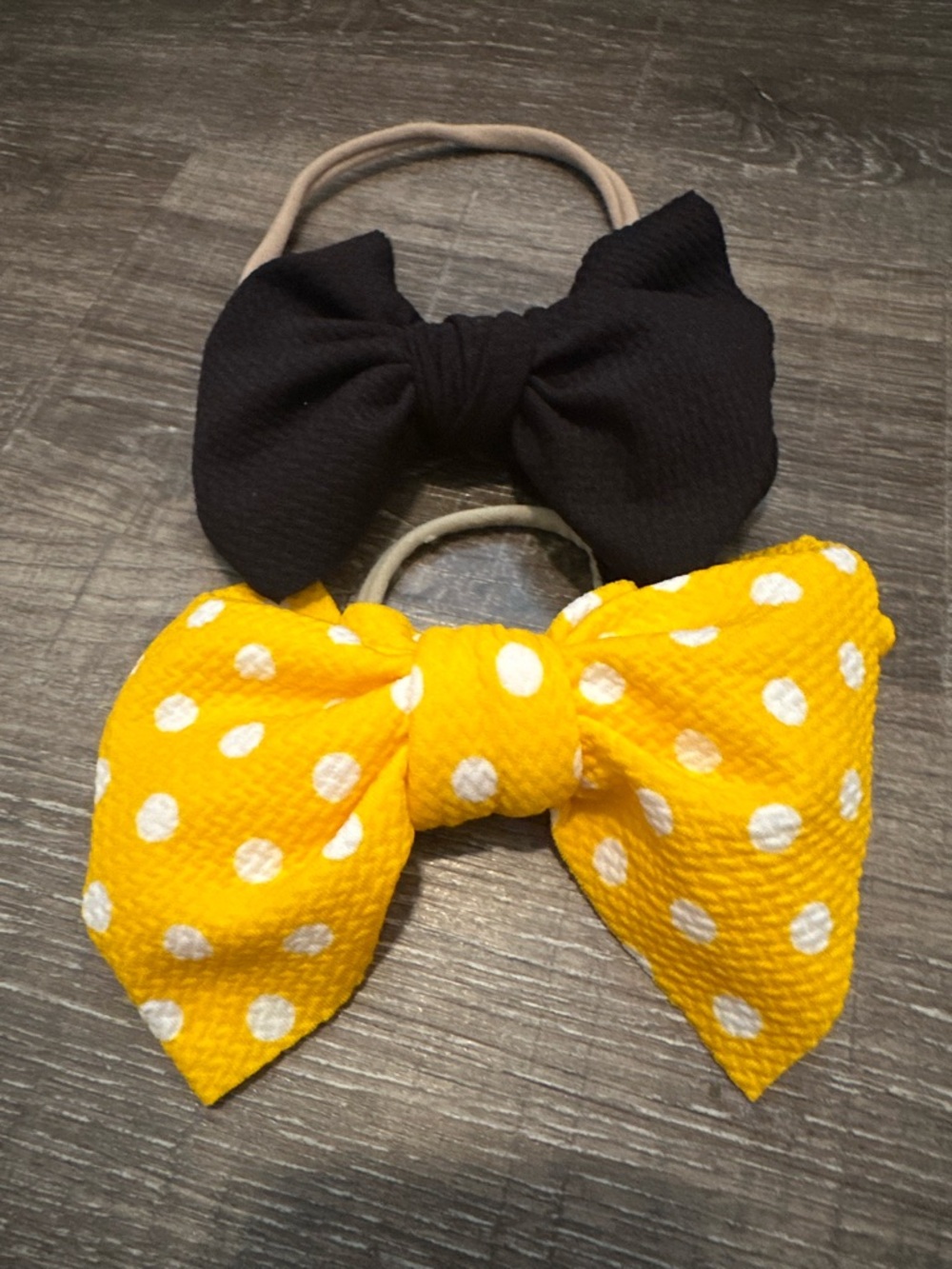 Unbranded Kids Polka Dot Yellow & Black Bow Hair Elastics - 2  Handmade